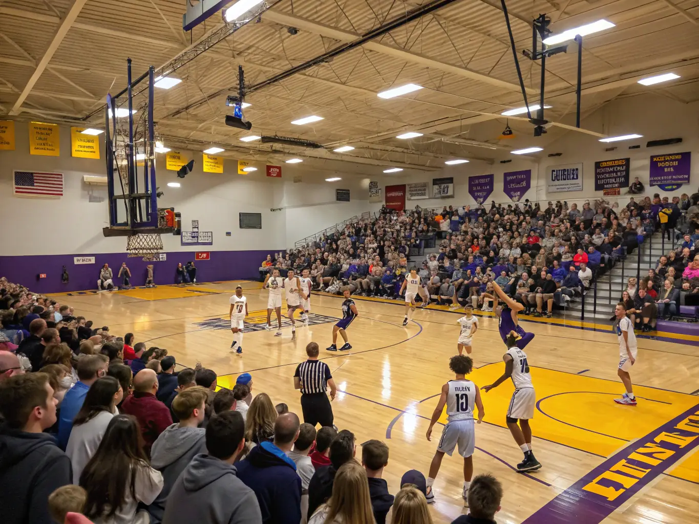 An inspiring image of students competing in a basketball match, highlighting the excitement and competitive spirit of the sport.