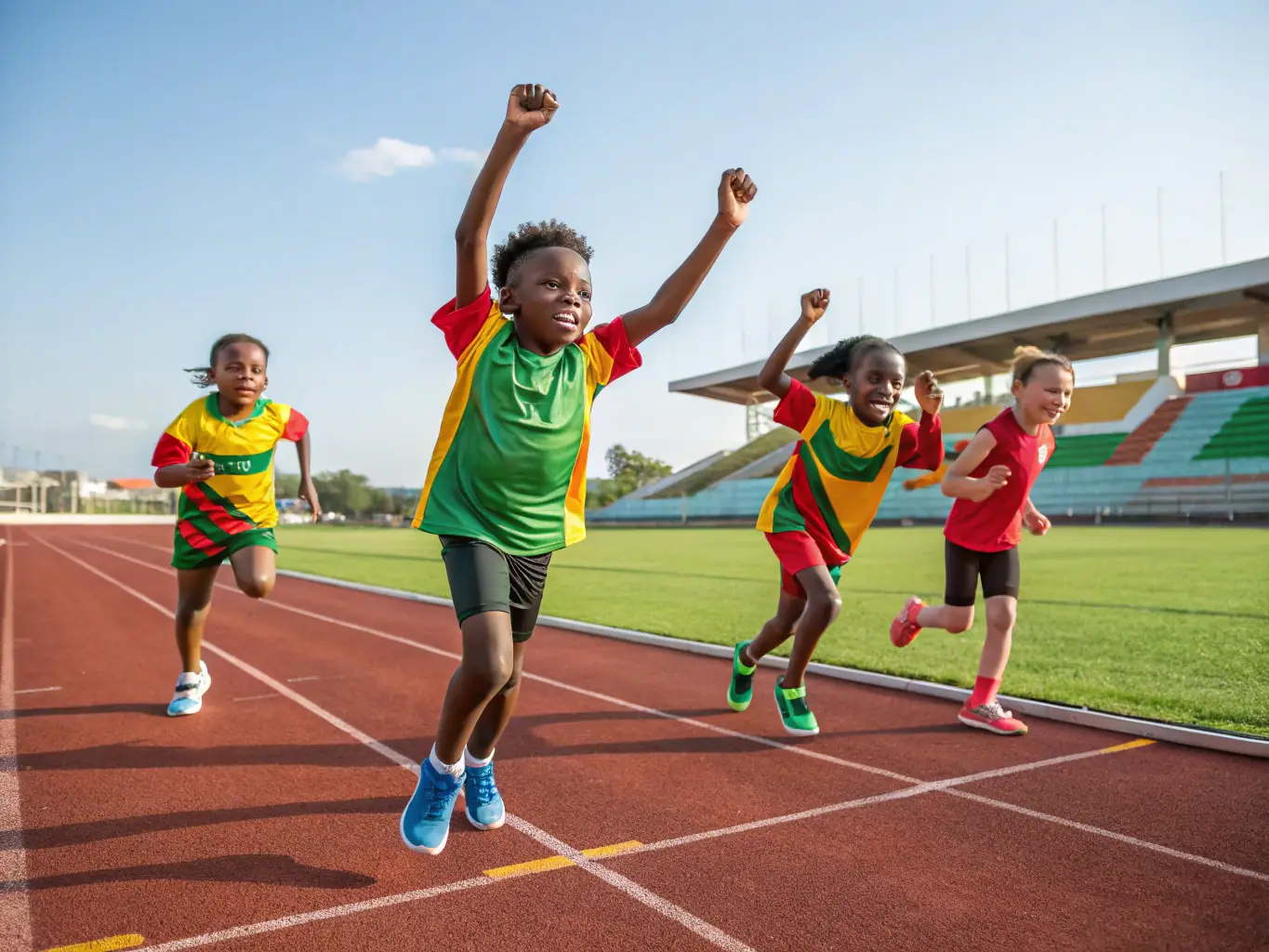 A motivating image of students participating in an athletics event, showcasing their speed, agility, and determination.